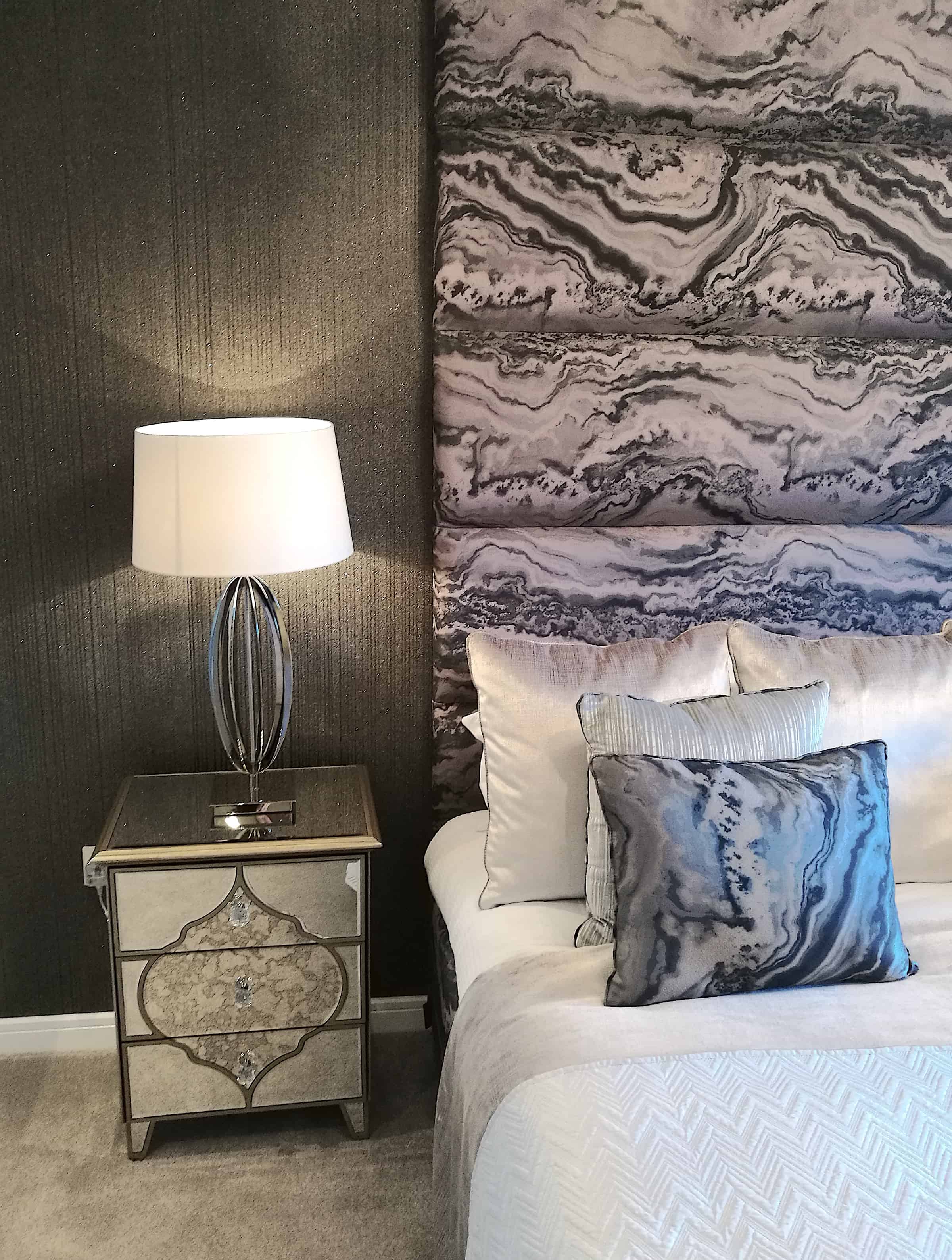 Show Home Bedroom Purple and Grey Metallics, Interior Inspiration