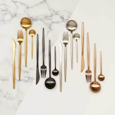 metallic cutlery, gold, silver, rose gold, black