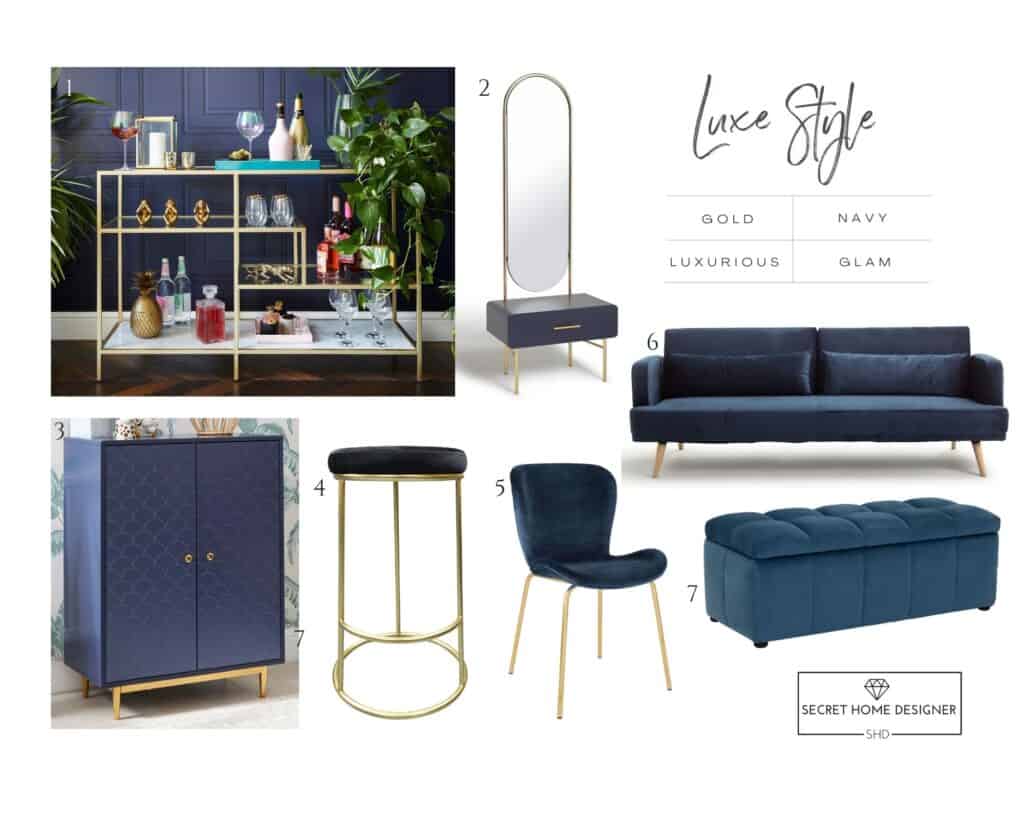 Navy and Gold Luxe Home Mood Board Home Accessories
