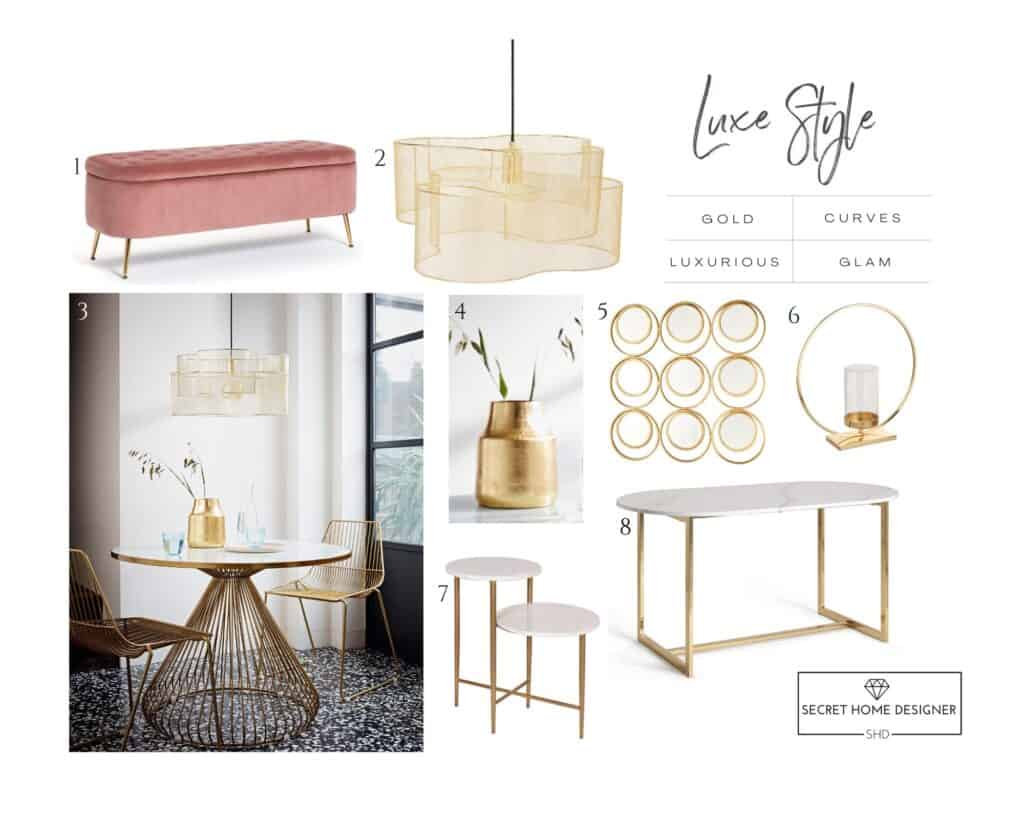 Gold and Blush Pink Luxe Home Mood Board Home Accessories