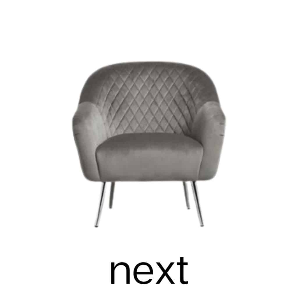 Grey Padded Velvet Accent Chair with Silver Legs
