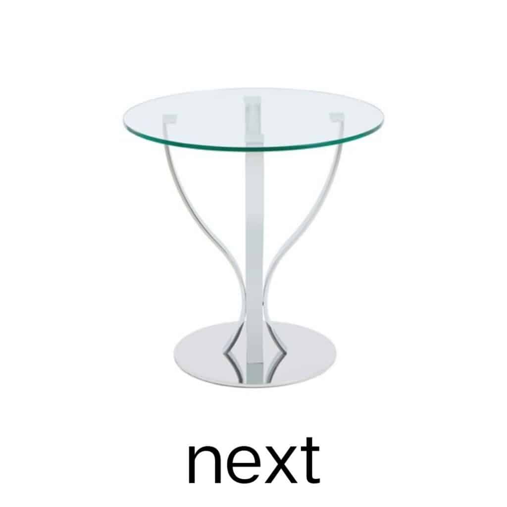 Glass and chrome tulip shaped side table