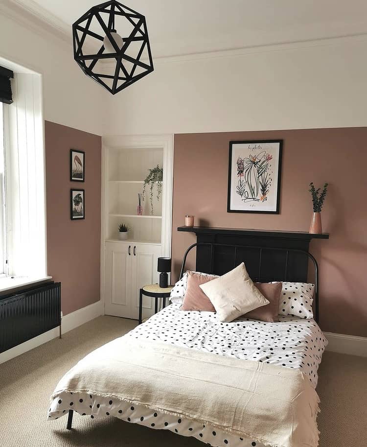 bedroom painted in sulking room pink by farrow & ball