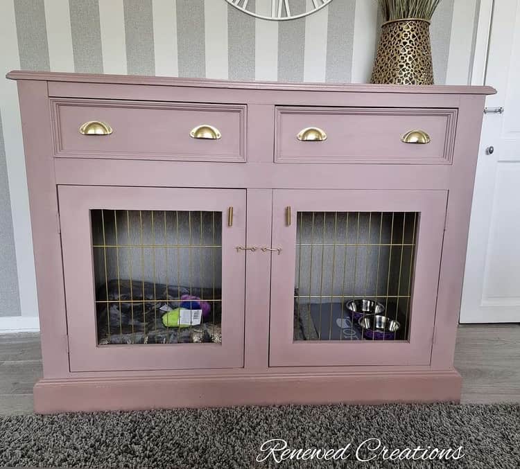 pet crate painted in farrow and ball sulking room pink