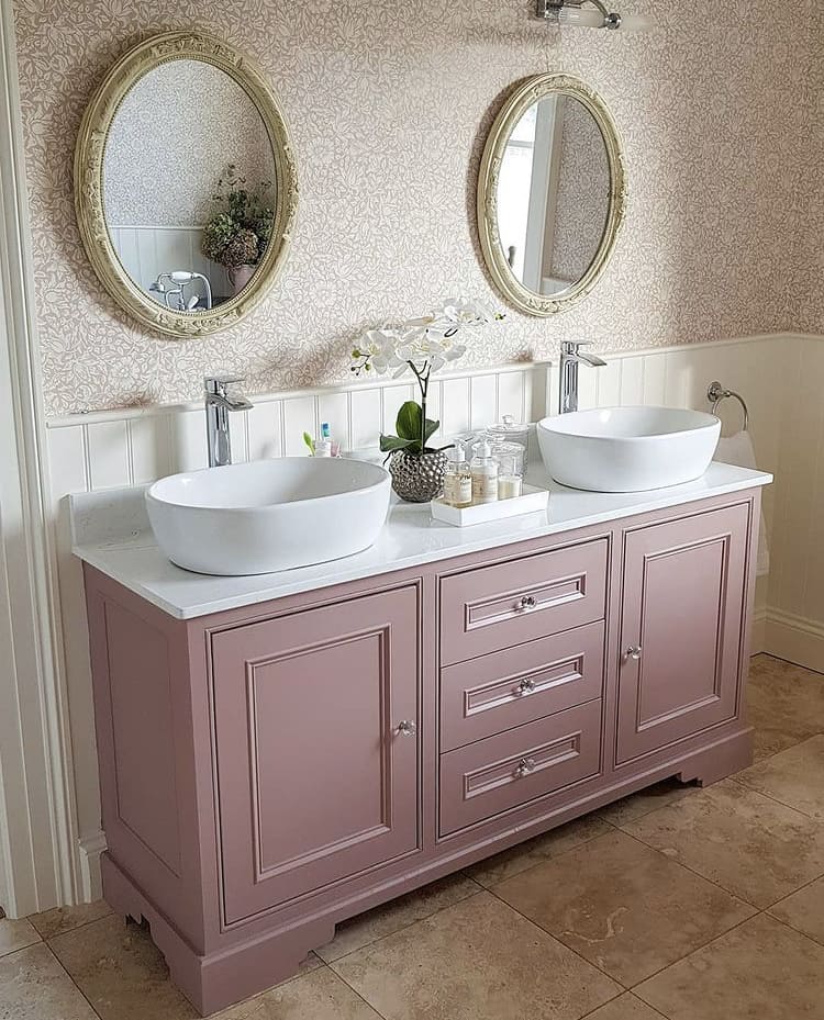 bathroom vanity unit painted in sulking room pink 