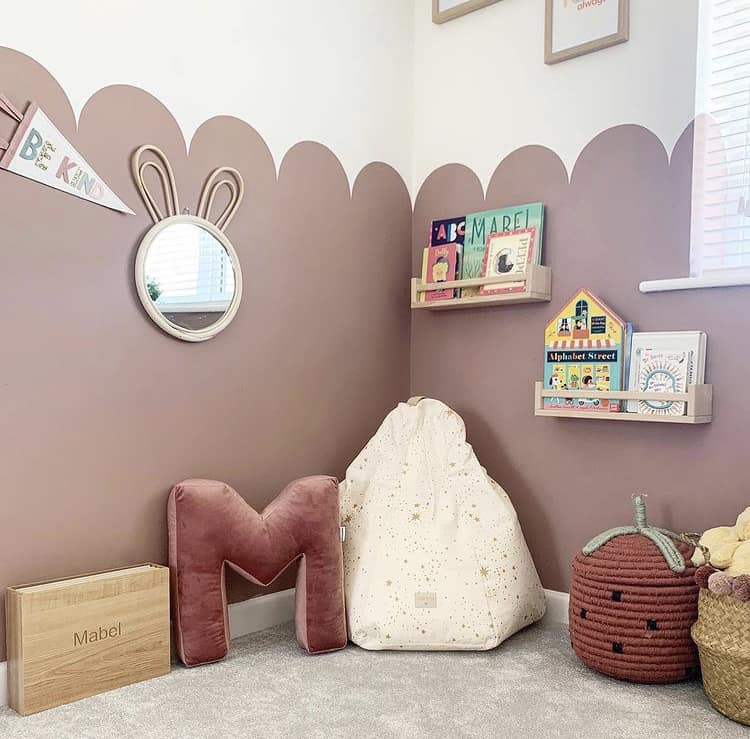 children's bedroom painted in sulking room pink paint by farrow & ball