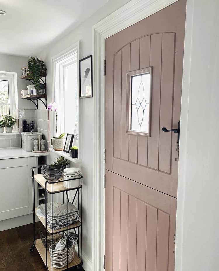 door painted in sulking room pink by farrow & ball