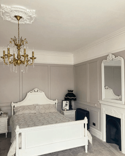 Bedroom painted in Peignoir by Farrow & Ball