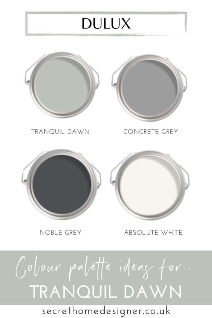 Paint colour combination ideas to go with Dulux's Tranquil Dawn - soft green colour.
