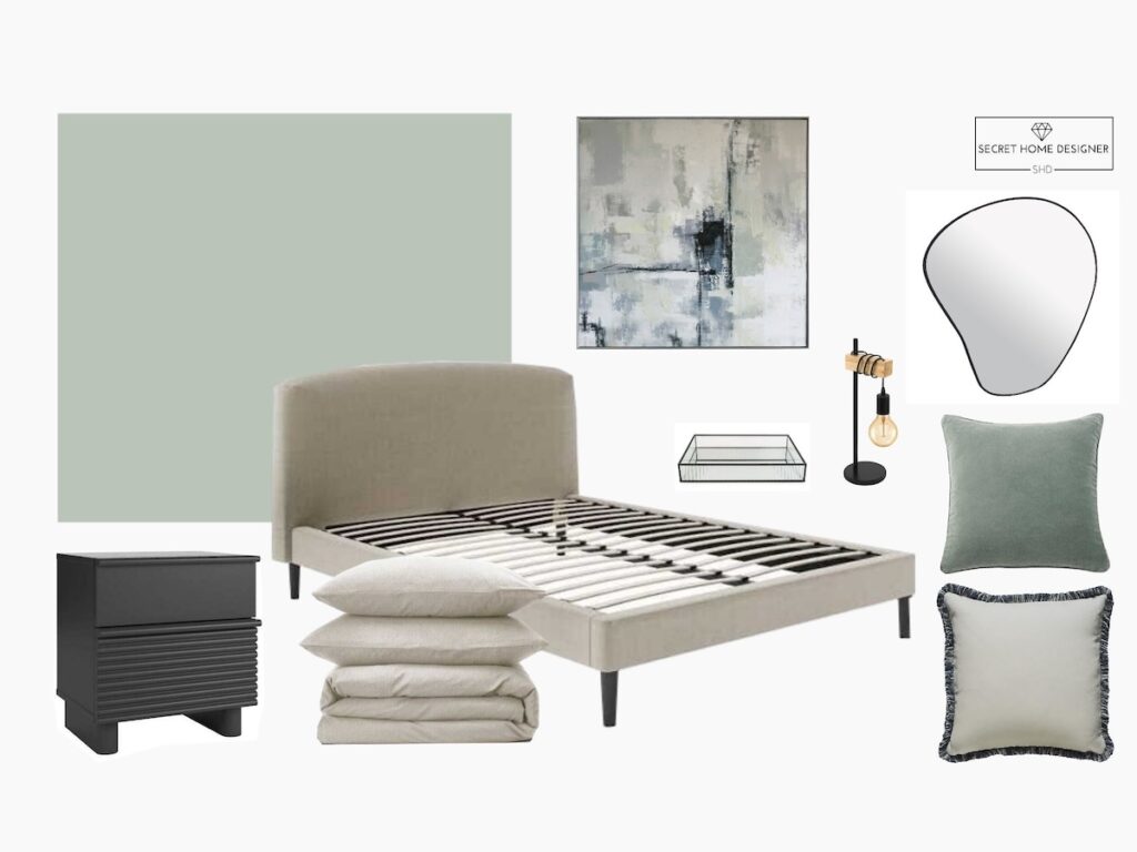 Tranquil Dawn by Dulux bedroom design with black accents