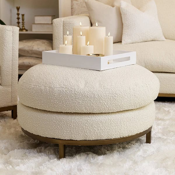 Cream Boucle Footstool by Rowen Homes