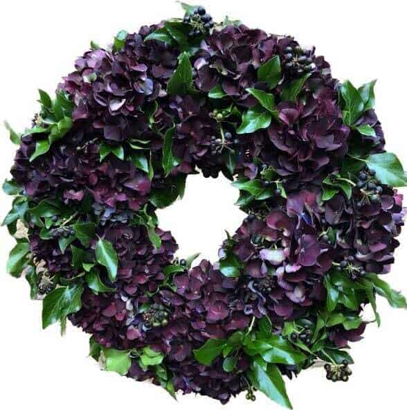 Purple Hydrangea Autumn Wreath With Green Foliage