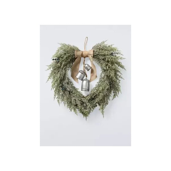 Heart shaped green wreath with tied bow