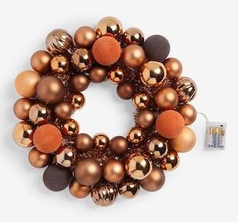 Autumnal coloured bauble pre lit wreath