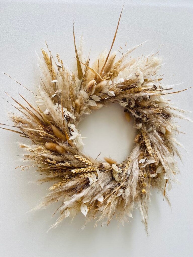Mixed neutral coloured dried wreath
