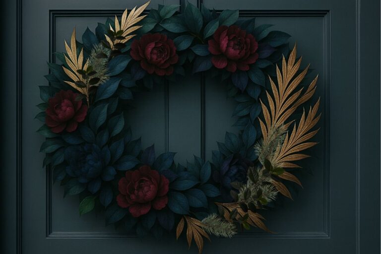 Moody Coloured Wreath on dark teal door