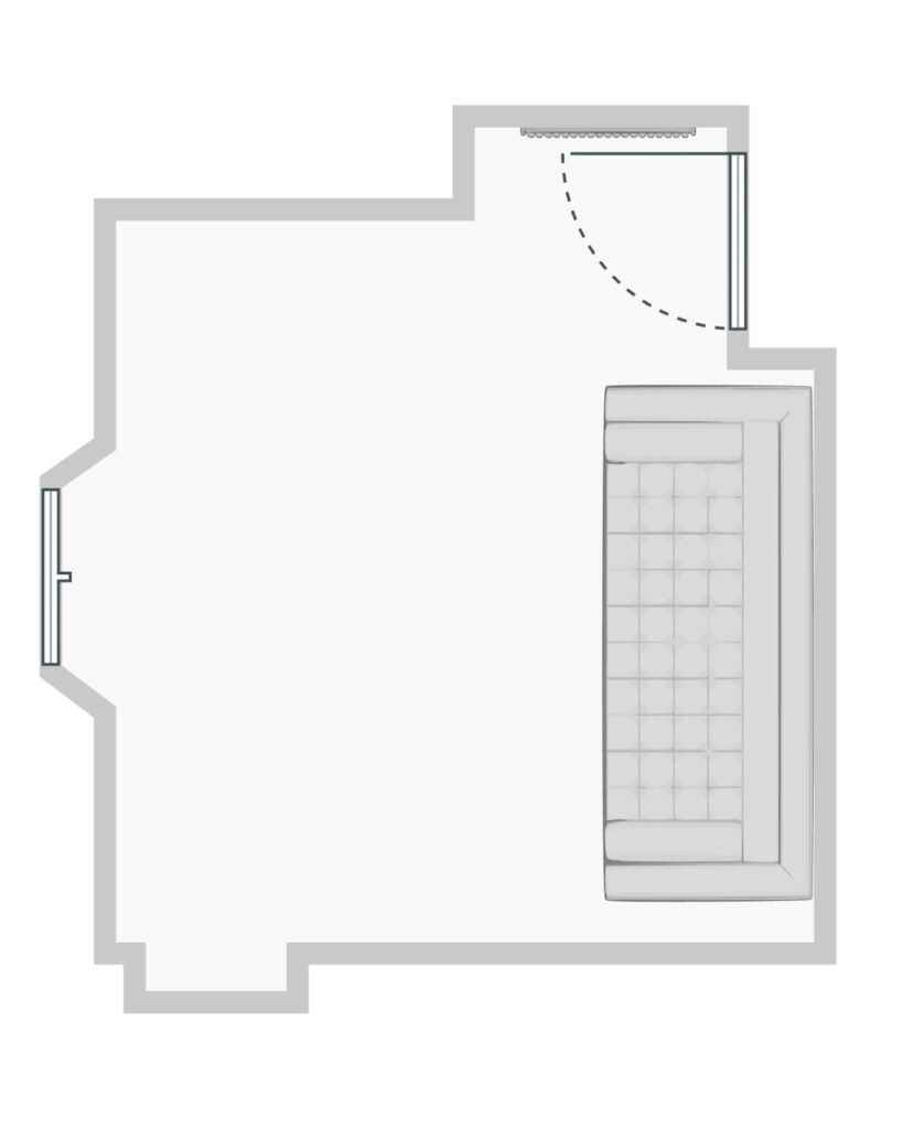 Simple floor plan of the living room from this renovation from Secret Home Designer.