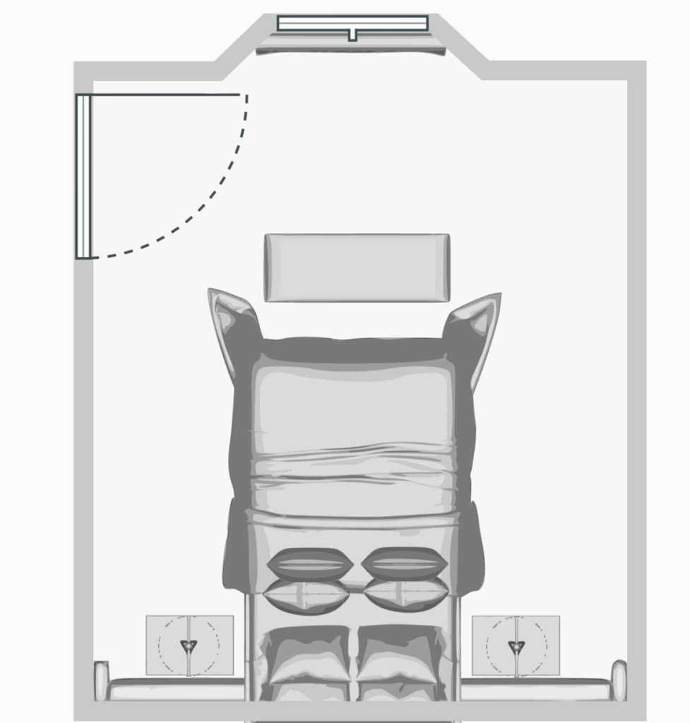2D Floor Plan of Main Bedroom - showing bed placement and room layout.
